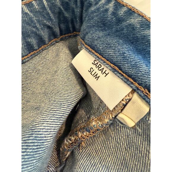 Paige Sarah Slim Exposed Button Belted Straight Leg Denim Jeans 28 - Picture 9 of 9